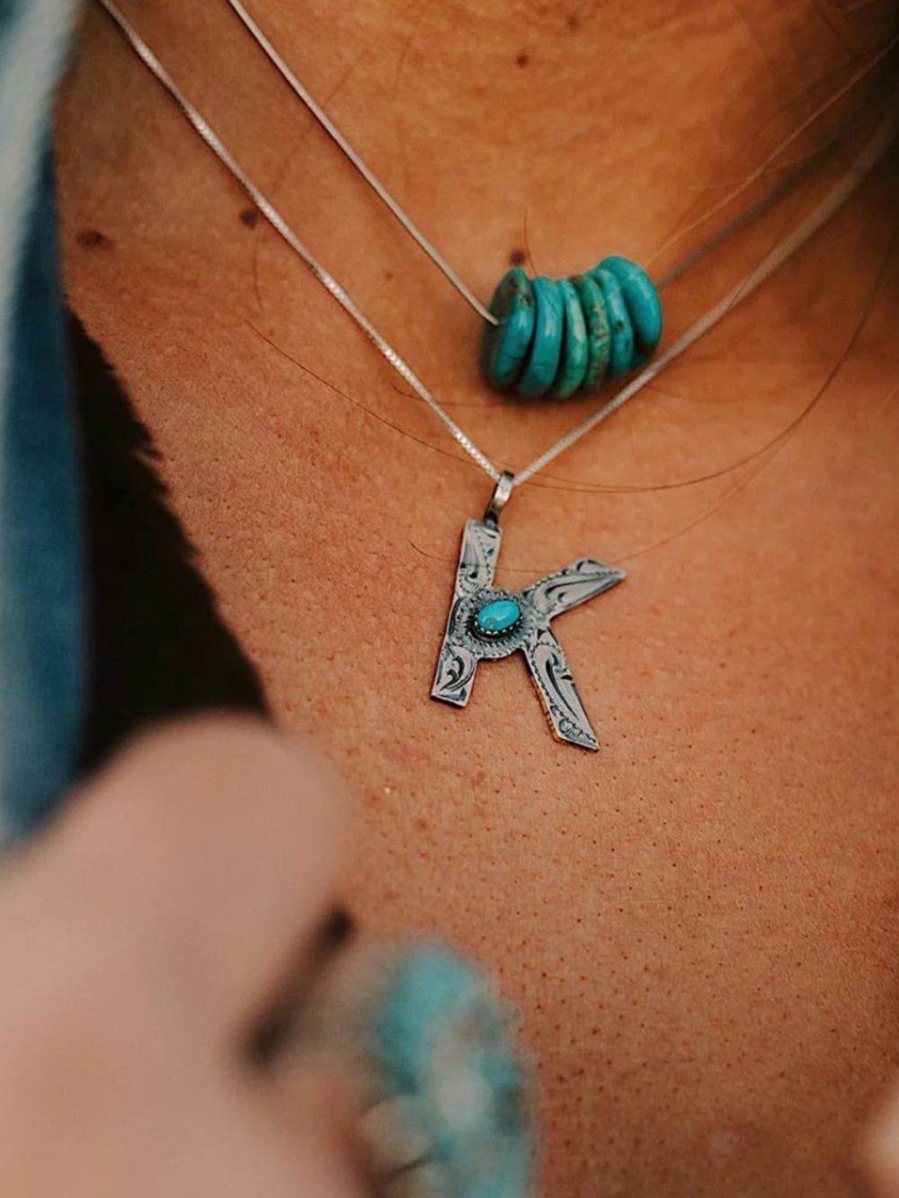 Turquoise Tuesday ★ Wild West Initial K Necklace 925 Sterling Silver 18” Chain - Picture 2 of 6